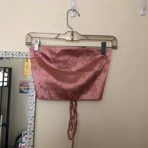 Pink Floral Satin Lace Back Tube Top/Bandeau Top